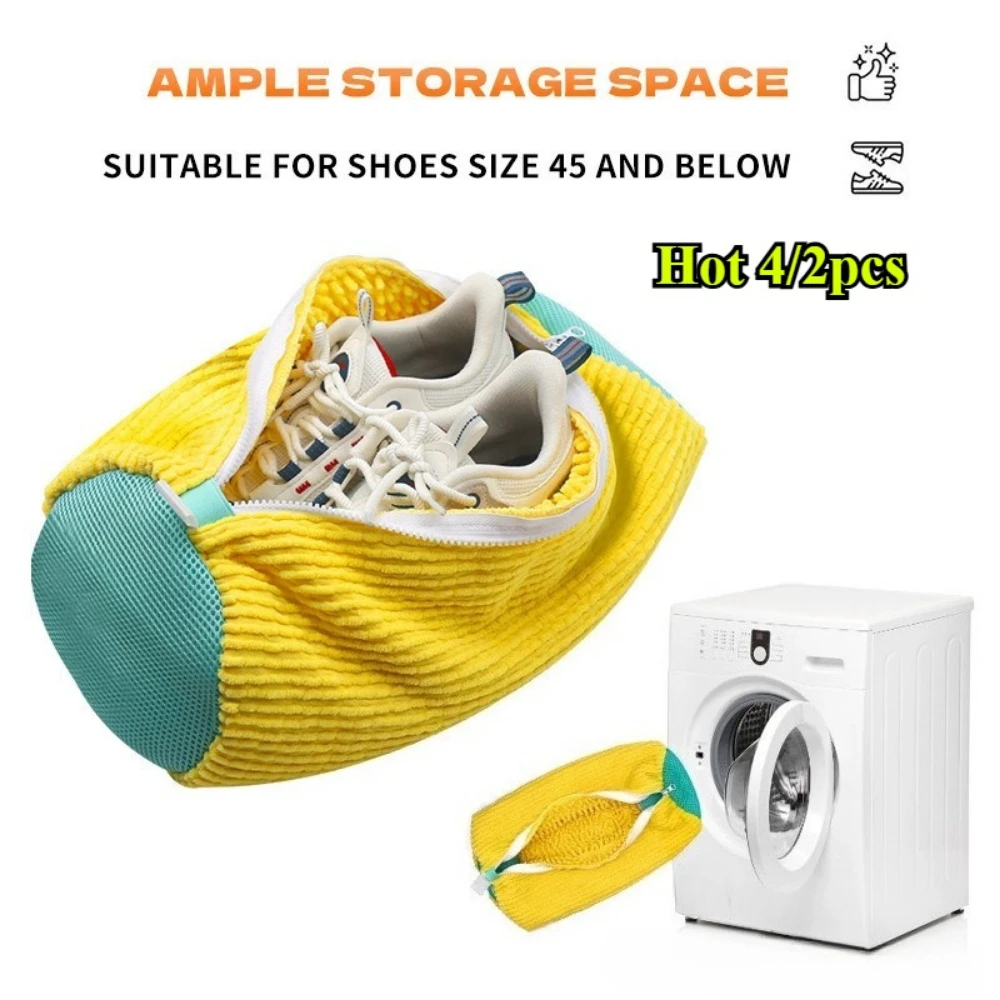 

1/4PCS Shoe Washing Bag Washing Machine Laundry Bags with Zipper Closure Shoes Cleaning Bag Shoes Laundry Fluffy Fibers Sneaker