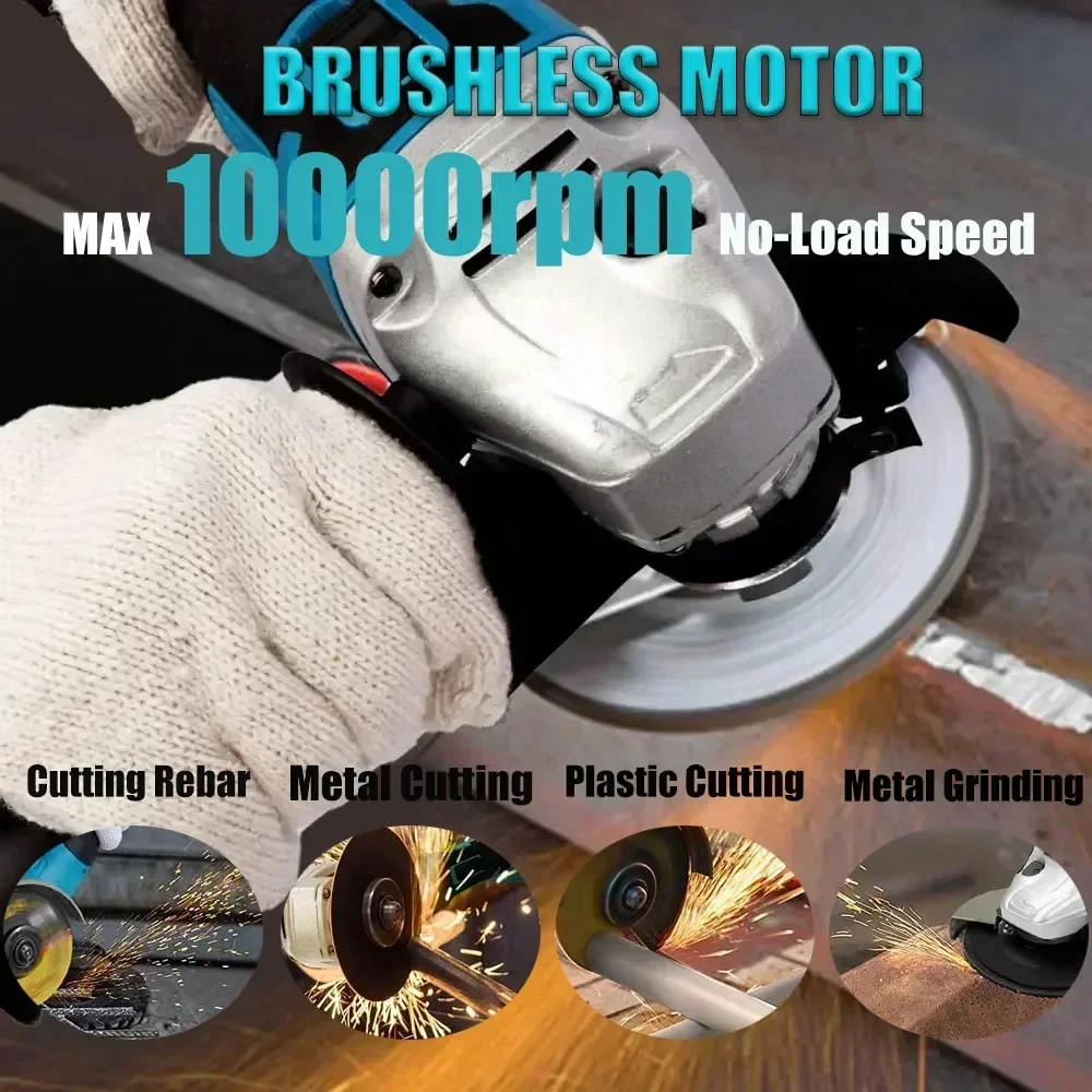 125mm Brushless Electric Angle Grinder 10000rpm Handheld Cutter Machine Rechargeable Polishing Power Tool For Makita 18V Battery