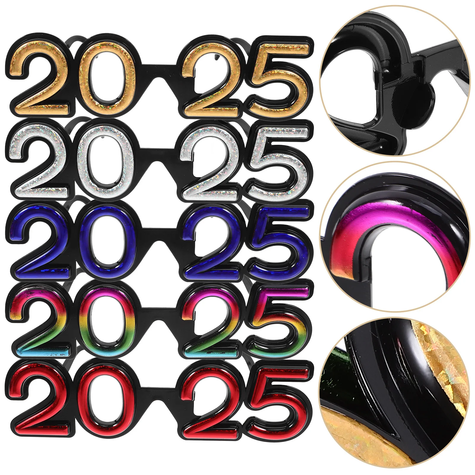 5개 플라스틱 2025 안경 새해 파티 장식 재미있는 안경 가벼운 내구성 부드러운 마감 축하 행사용