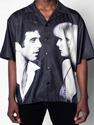 Camisa de botão impresso para homens, camisa solta, tamanho positivo, venda quente, verão