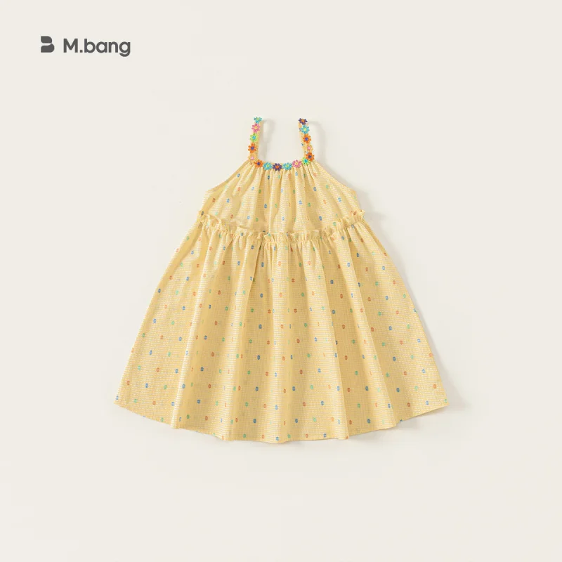 

Bangxuan Huzhou Zhili children's clothing, girls' yellow floral suspender dress, summer polka dot dress for older children, chil