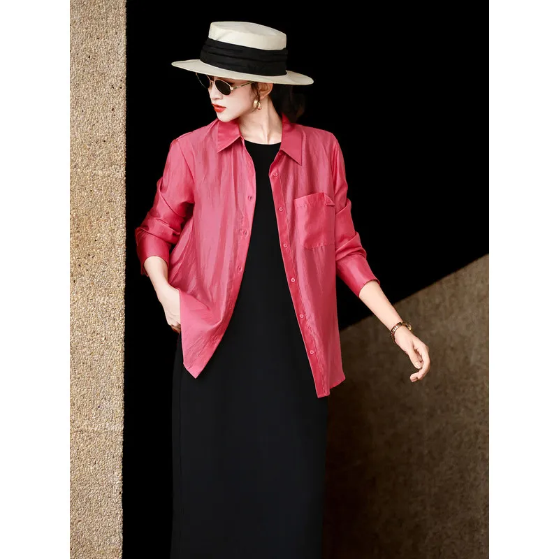 MEXCOCO 2026Early autumn new style elegant commuter simple women's shirt with single-breasted buttons, long sleeves, and a turn-