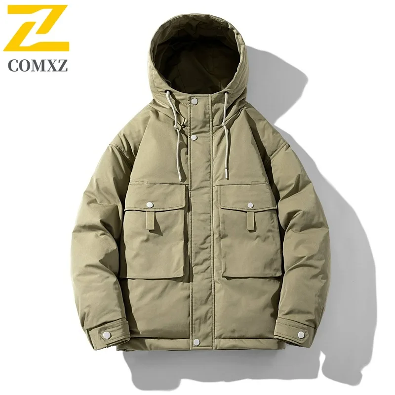 

COMXZ 2025 Men Women Couple Workwear Hooded Cotton Jacket Winter Hong Kong Vintage Loose Fit Thick Warm Trendy Coat