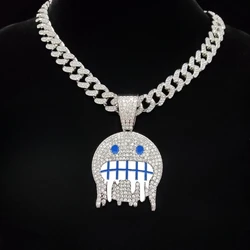 Men Women Hip hop Iced out Bling Emoji Shape Pendant Necklace 13mm Width Cuban Chain Hiphop Necklaces fashion Charm jewelry