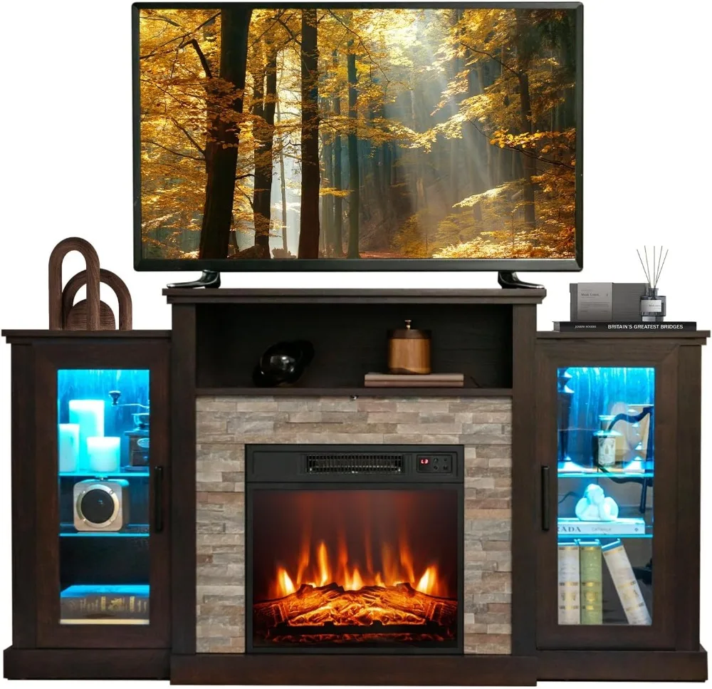 

COSTWAY Electric Fireplace TV Stand for TVs Up to 65 Inches, 18-inch Fireplace Insert with APP & Remote Control, 16 Color Lights