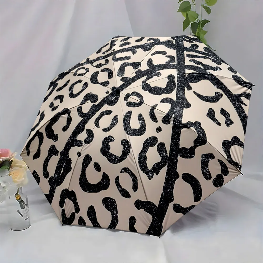 1PC Leopard Print Umbrella with Modern Design Print 8 Iron Ribs Folding Umbrella Auto-Open Fashion Sunshade