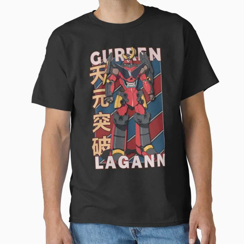 

Vintage Stripe Design Tengen Toppa Gurren-lagann Japan mechamanga 80s classic roboto anime t shirt large size adult tops S-6XL