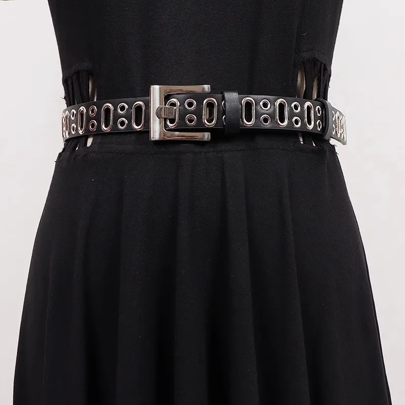 Women's Fashion PU Leather Hollow Out Punk Cummerbunds Female Dress Corsets Waistband Belts Decoration Wide Belt R716