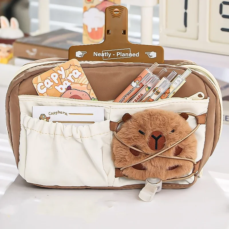Large Capacity Cute Canvas Pencil Case  Aesthetic Minimalist Pen Bag for School Soft Marshmallow Kawaii Stationery Organizer Bag