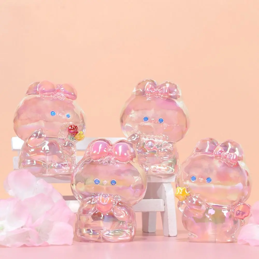 

Laser Transparent Gradient Rabbit Dolls Candy Color Crafts Pink Rabbit Mini Ornaments Mini 3D Cartoon Model Toy
