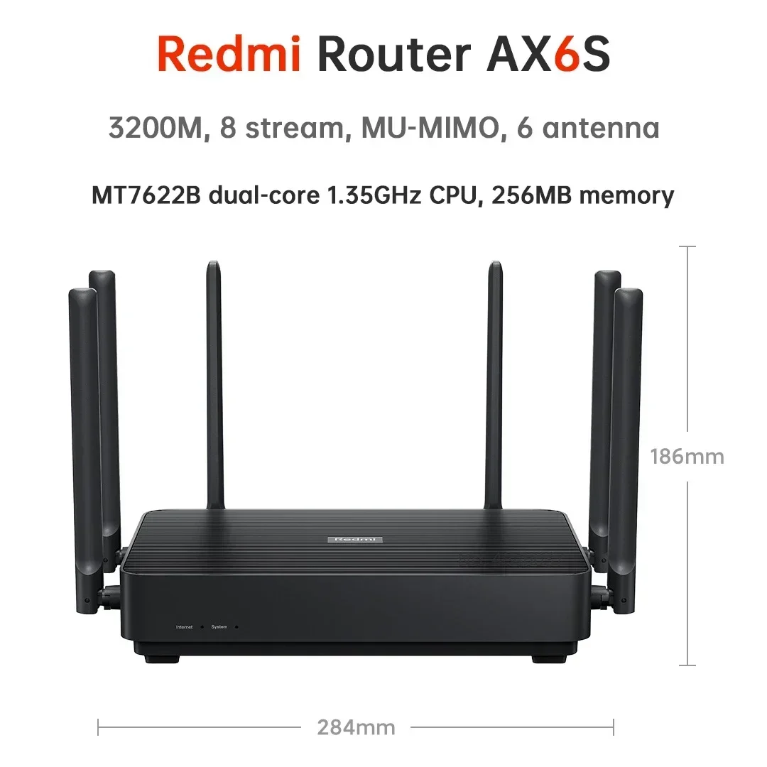 Xiaomi Redmi Ax6s Wifi 6 Router 3200 Mbps 2,4/5 GHz Dual Frequency MIMO-OFDMA High Gain Mesh Route MT7622B Dual-core 1.35GHz CPU