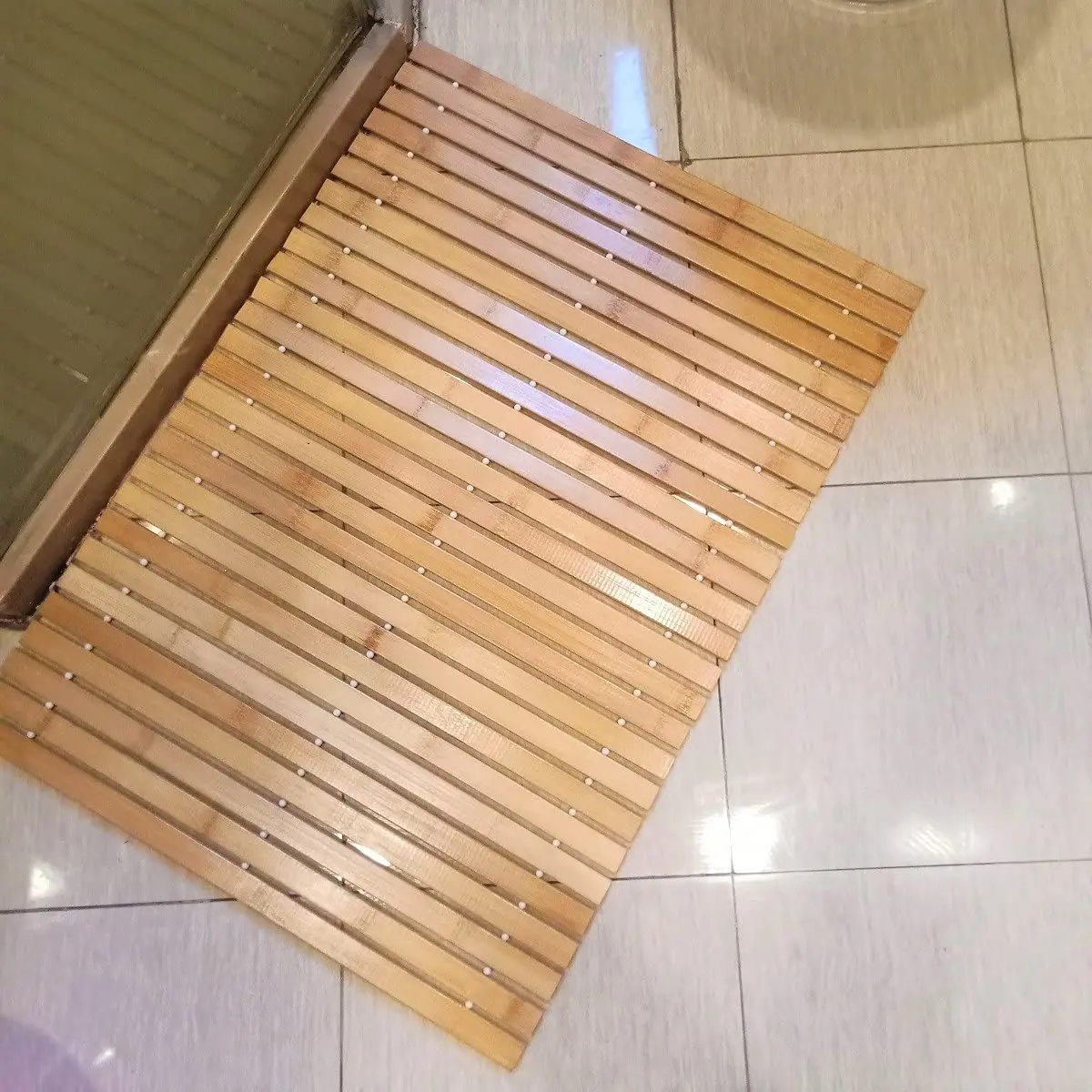 Natural Bamboo Bathroom Rug,Non Slip and Foldable Floor Shower, Bathtub Mat for Bathroom, Shower,Sauna