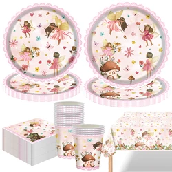 Pink Butterfly Flower Fairy Theme Disposable Tableware Plates Cups Napkins Girls Birthday Party Wedding Baby Shower Decor