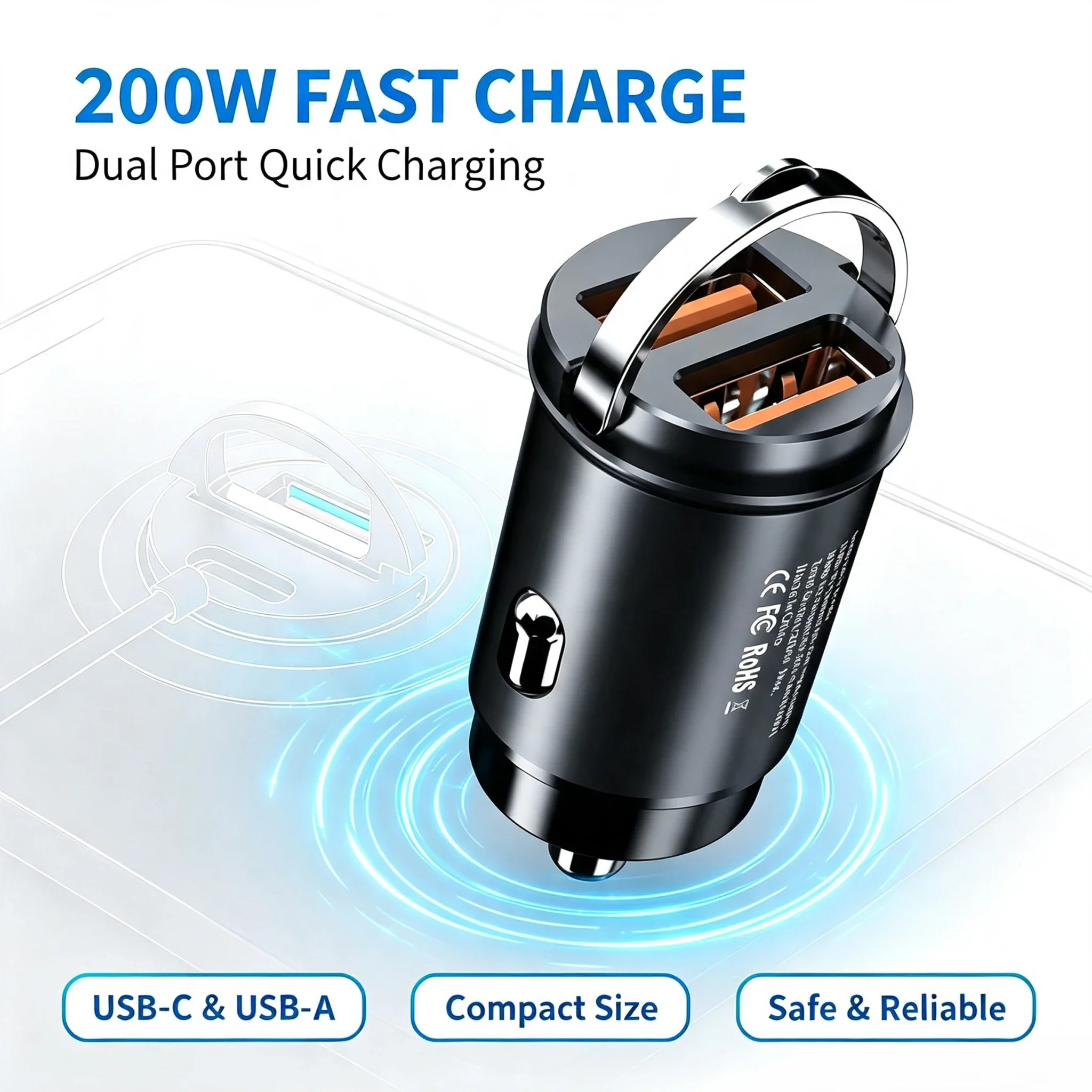 USB 100W Mini Car Charger Fast Charging Cigarette Lighter in Car For Xiaomi Samsung Huawei QC3.0 PD Type C Car Charger