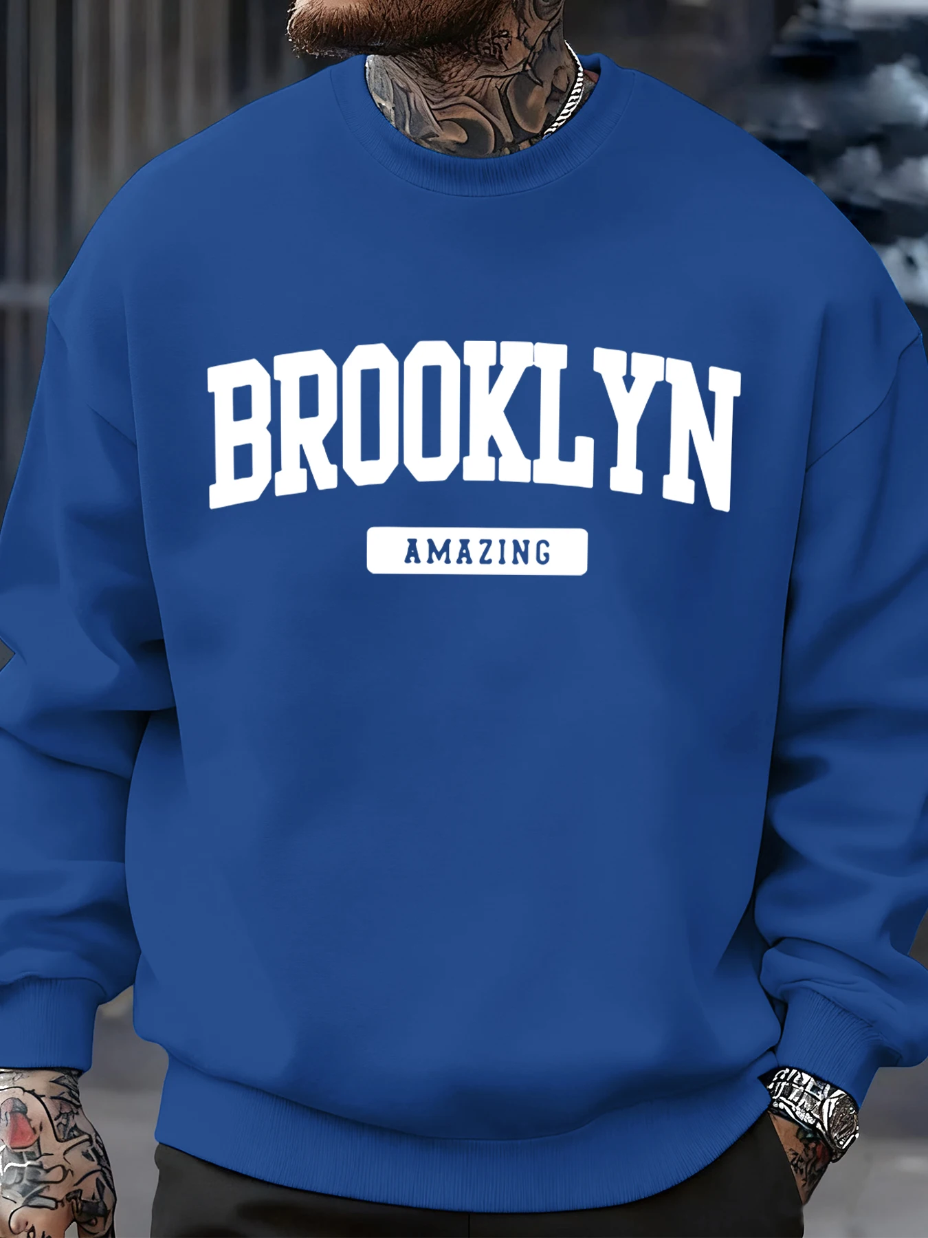 Brooklyn Erstaunliche Brief Muster Sweatshirt Männer Crewneck Tops Mode Streetwear Casual Fleece Pullover Hip Hop Straße Kleidung