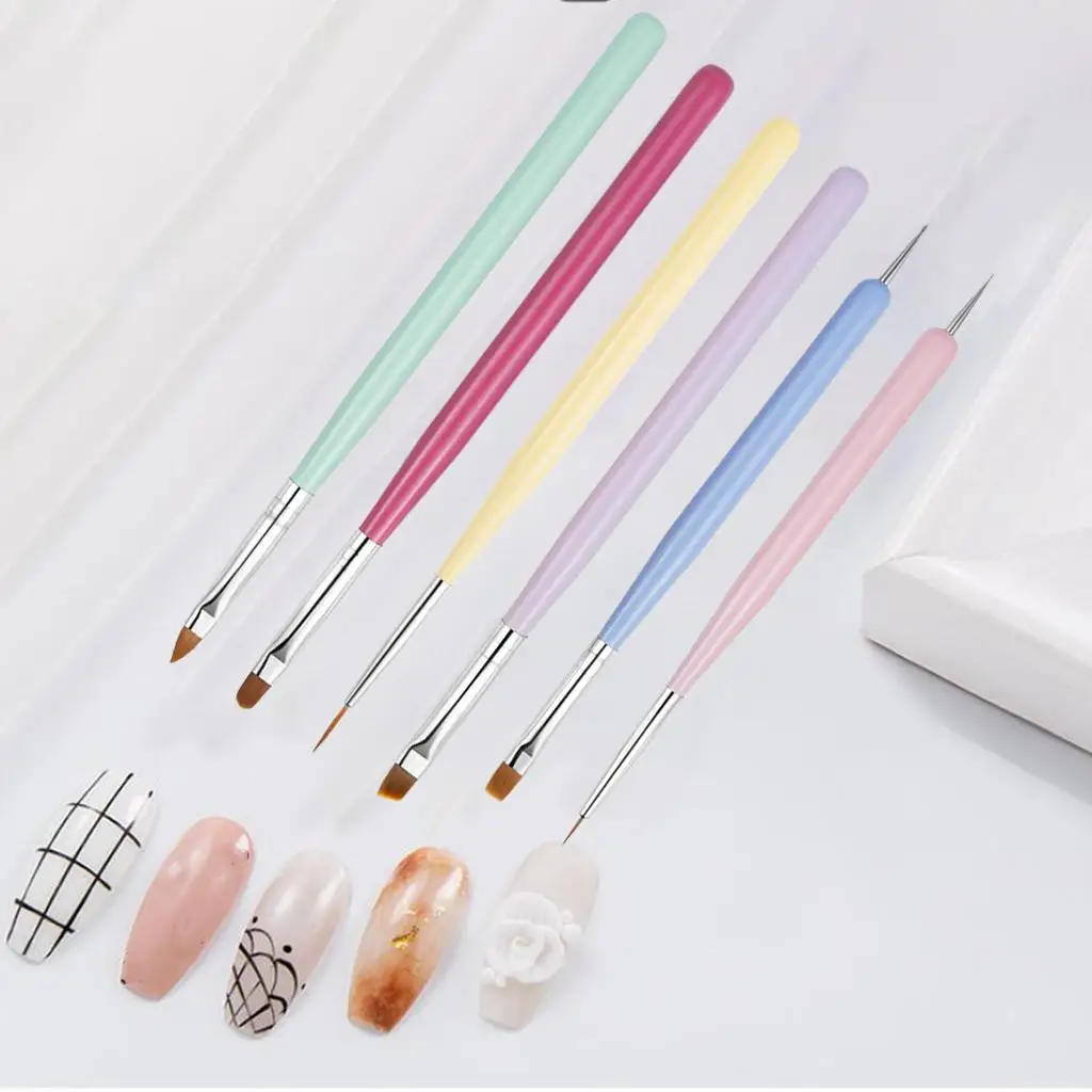 Loviver 6Pcs/Set Nail Art Drawing Brush Pen Spatula Stick Striping Manicure Tool