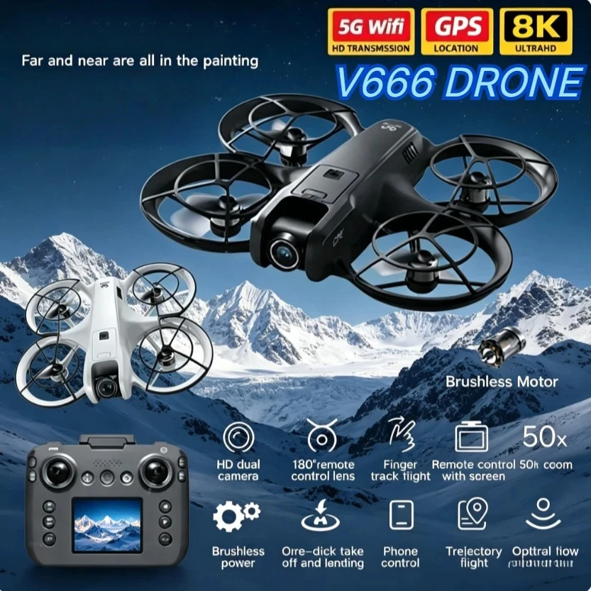 Original V666 Mini RC Drone 8K HD 5G WIFI Obstacle Avoidance Brushless Motor Altitude Hold Headless Mode Foldable Quadcopter UAV
