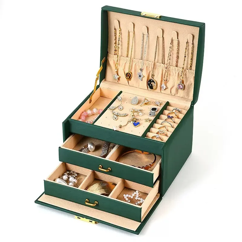 Abschließbare Dreischichtige Schmuckbox Multifunktionale Schmuckaufbewahrung Organizer-Etui – Detail 7