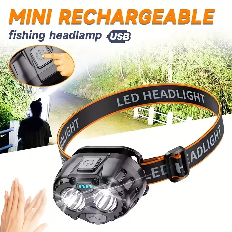 

Motion Sensor LED Headlamp RechargeableUltra Bright Long Battery Life USBOutdoor Fishing Camping Running Head Mounted Flashlight