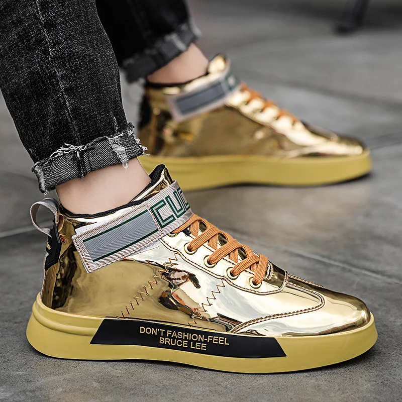 Luxury Men Casual Sneakers Running Shoes High Top Gold Sneakers HipHop Comfortable Fashion Sports Shoes Breathable Footwear Male