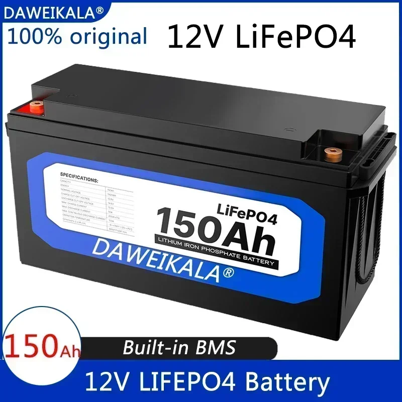 12v 150ah lifepo4 bateria de fosfato de ferro de lítio bms embutido para sistema de energia solar rv casa corrico motor livre de impostos