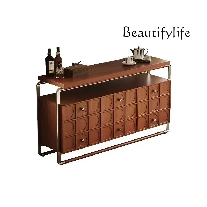 

Medieval style dining side cabinet French retro cherry wood annual rings against the wall integrated high-end solid wood