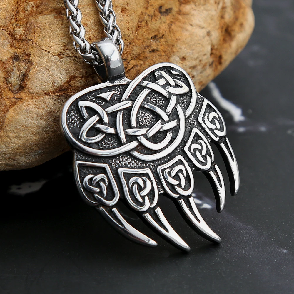 Vintage Unique Amulet Bear Claw Necklaces 316L Stainless Steel Celtic Knot Pendant For Men Viking Fashion Jewelry Gift Wholesale