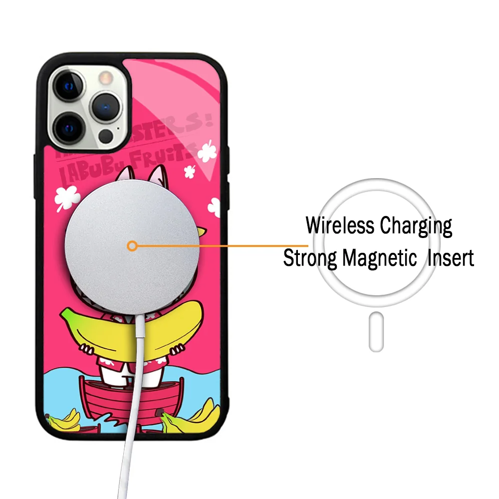 Cartoon Cute L-Labubu Phone Case For IPhone 11 12 13 14 15 Plus Pro Max Mirror Acrylic Cover For Magsafe