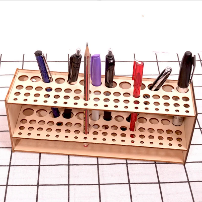 Retro Simple Solid Wood Desktop Pen Rack, Large Capacity Multi-purpose Organizer, Wooden Storage Holder for Stationery Paint Bru