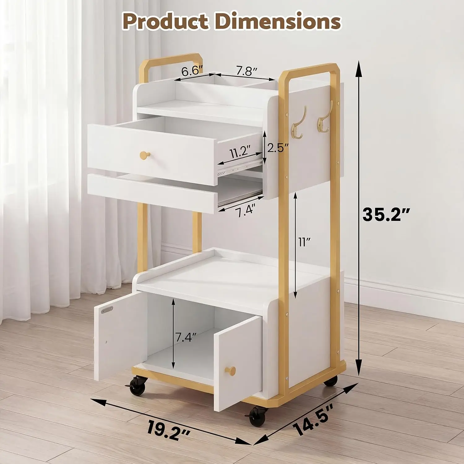 Mobile Beauty Storage Rolling Esthetician Spa Salon Cart Treatment Supplies Skincare Facial White