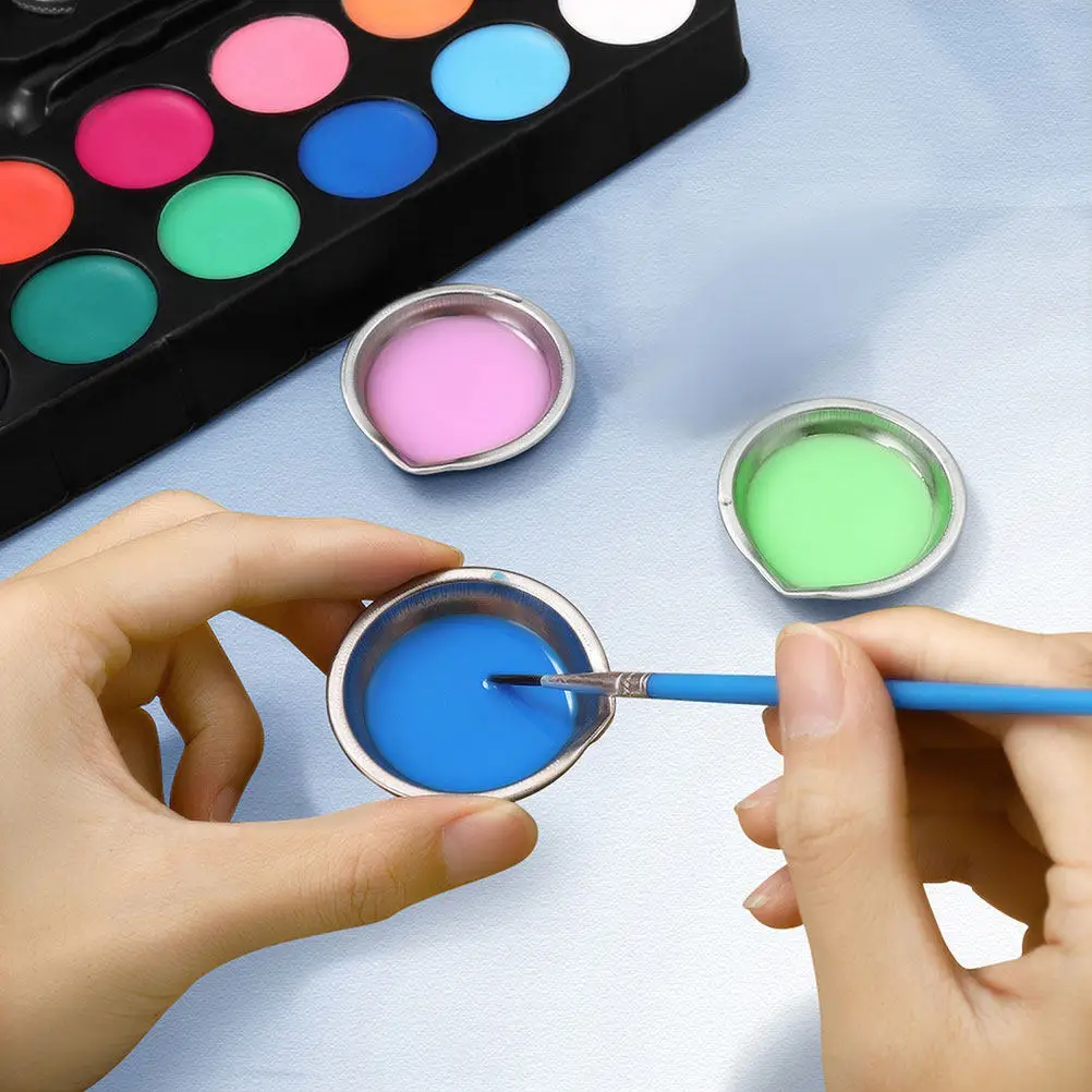 8Pcs Stainless Steel Painting Palette Reusable Easy Pour Color Mixing Tray Small Paint Tray for Artists Craft Paint Trays