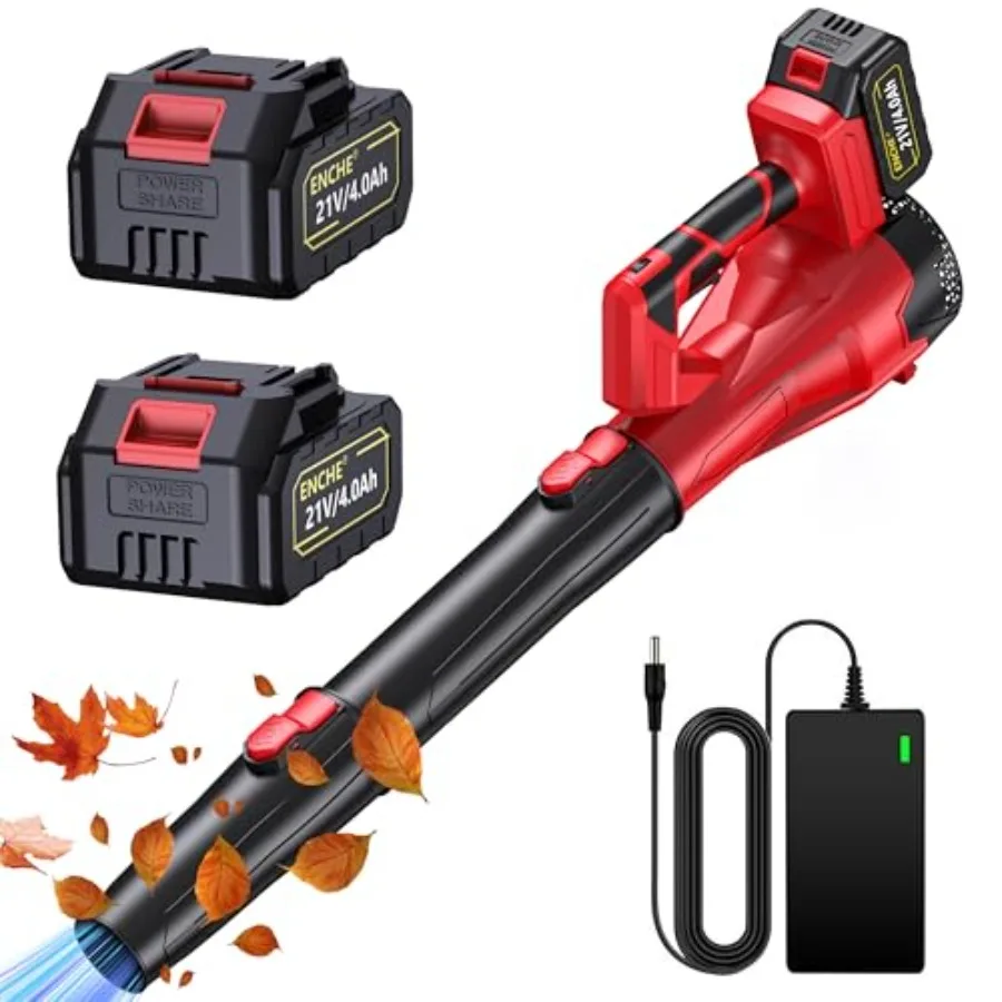 

Leaf Blower Cordless - 21V Powerful Electric Leaf Blower with 2×4.0Ah Batteries and Charger 6 Speed Modes Lightweight Battery P
