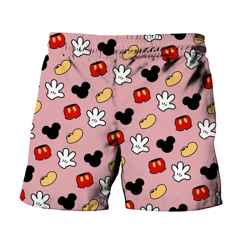 Miniso Summer Harajuku Disney Brands Cute Stitch Mickey Minnie Anime Print Men Swimwear Beach Shorts Fashion Casual Kids Shorts