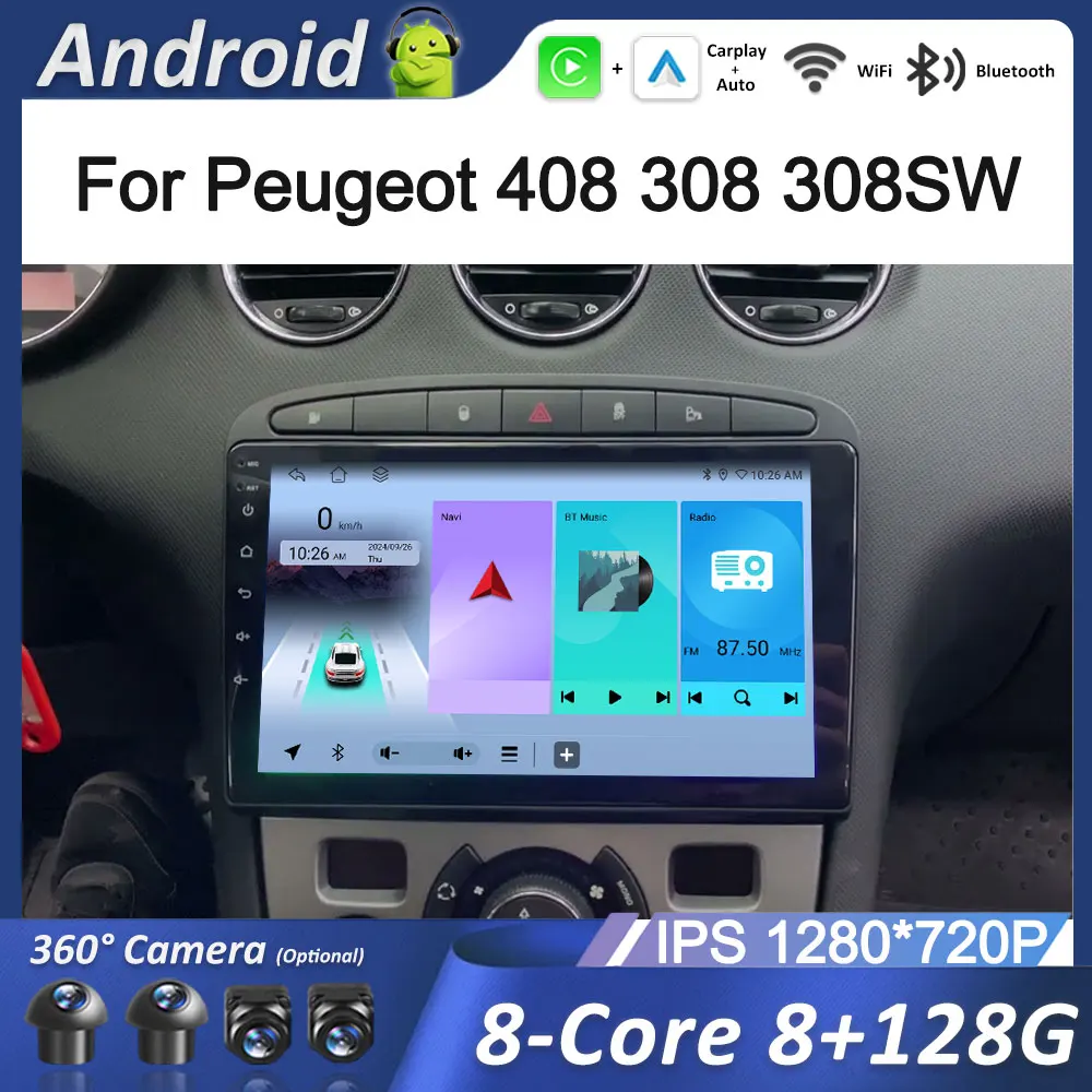 

9'' Android OS for Peugeot 408 308 308SW GPS Navi BT Car Radio Video Multimedia Player WiFi Carplay 4G Auto Tools Cooling Fan