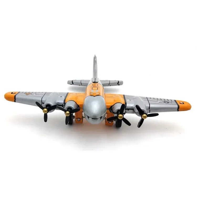 [Funny] Adult Collection Retro Wind up toy Metal Tin flying fortress bomber Propeller plane Clockwork toy model vintage toy gift