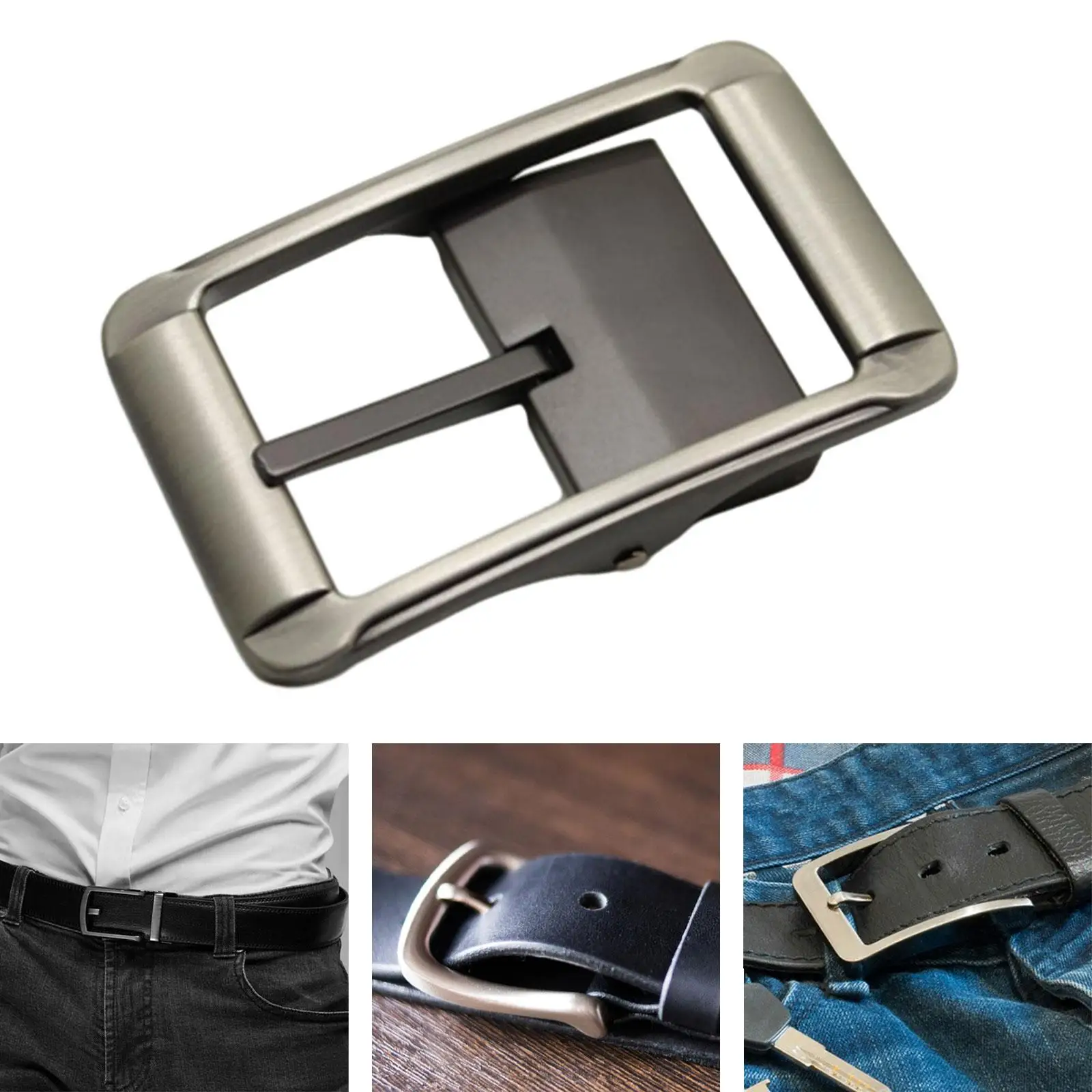 Metal Belt Buckle Mens for Leather Strap for 32mm-34mm Belt Fashion Business Casual Reversible Replacement Rectangle Pin Buckle