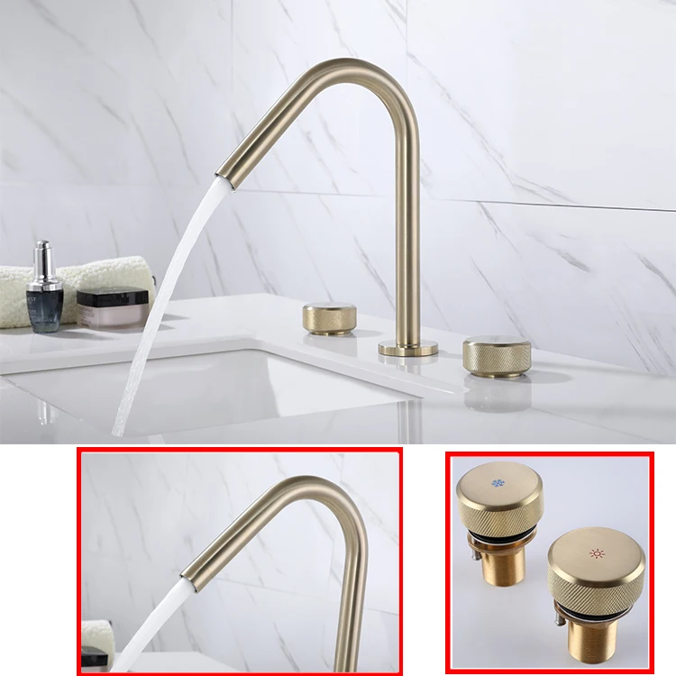 3 hole brass basin faucet Sanitary accessories bath double faucet trough bathroom sink