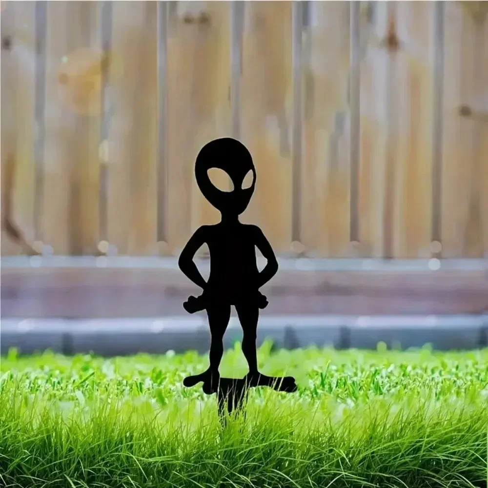 CIFBUY 1pc Abstract Alien Silhouette Metal Garden Stake, Iron Yard Art Decor, Powder-Coated Rustproof Waterproof Ornament