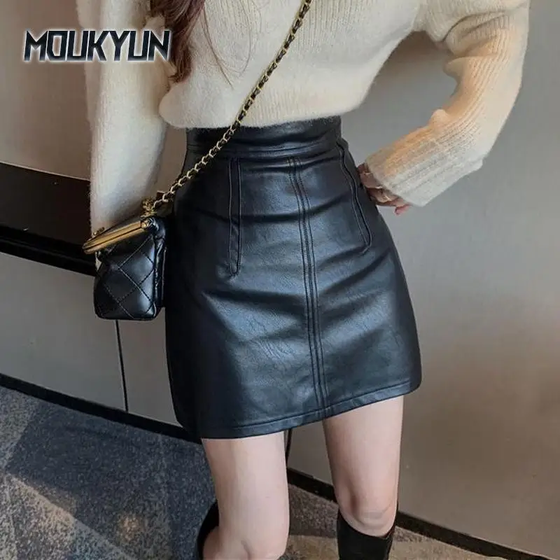 مثير نادي فتاة التنانير الجلدية السوداء الإناث الصيف تنورة صغيرة الكورية موضة عالية الخصر التفاف الورك ألف خط تنورة قصيرة #1