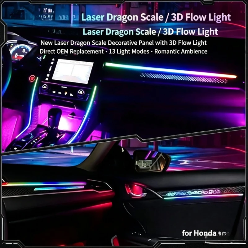 For Honda 10th/11th Gen Civic Integra 3D Dynamic Starry Colorful Atmosphere Light Upgrade 64 Colors Car Interior Ambient Lamp