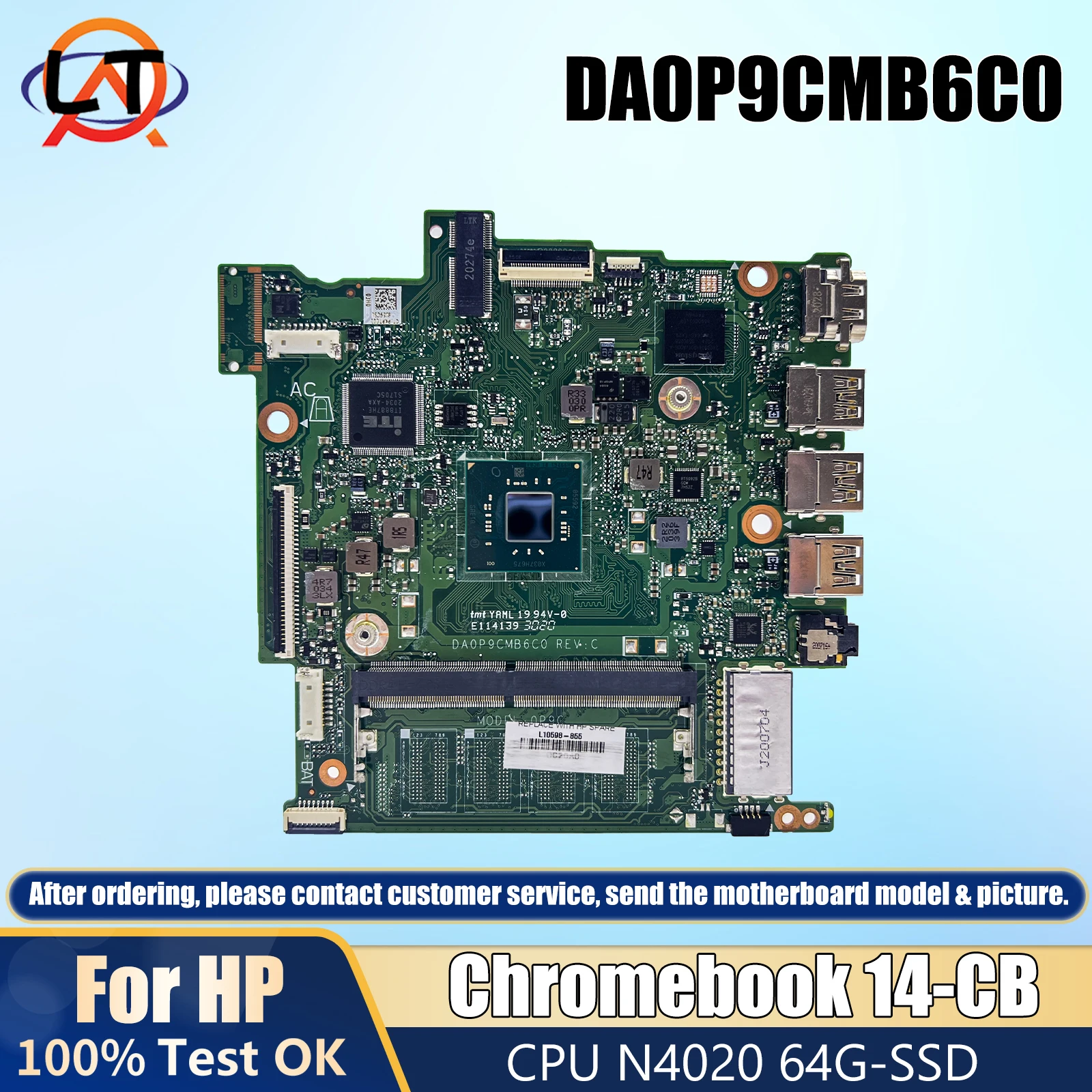 

Материнская плата DA0P9CMB6C0 для ноутбука HP Chromebook, системная плата для ноутбука с центральным процессором N4020 64 Гб SSD DDR3