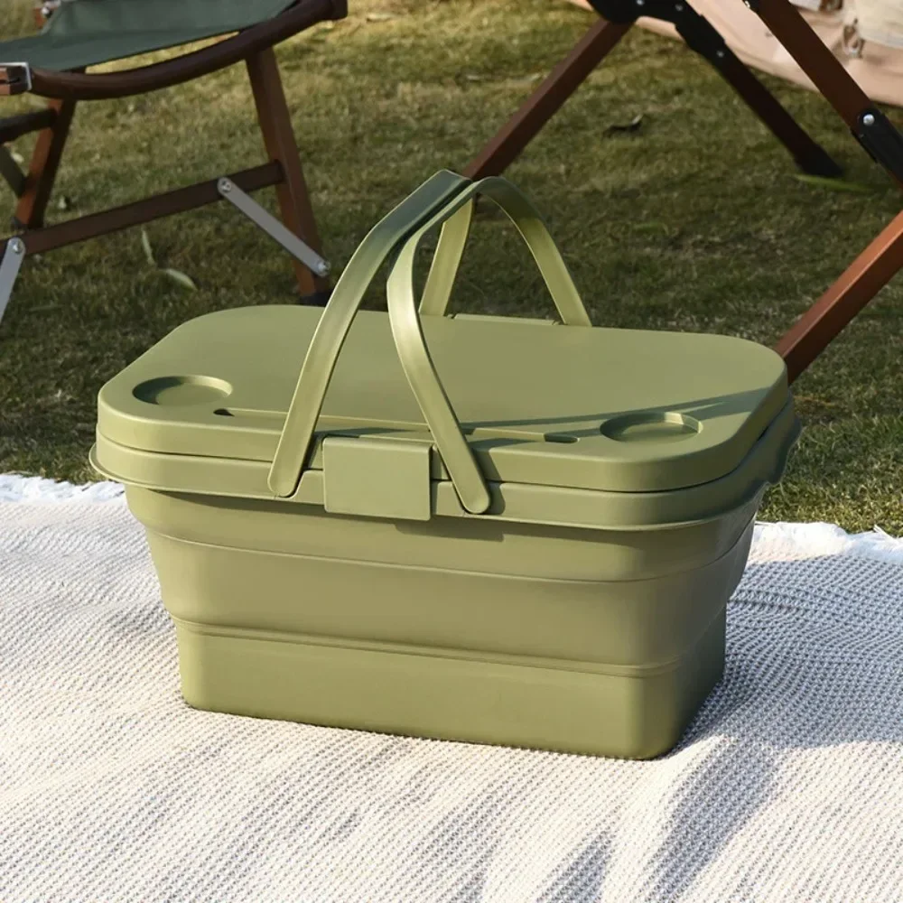 Outdoor Camping Box Składany kosz piknikowy Przenośny kosz na śmieci z deską stołową Wodoodporny organizer na żywność podróżną o dużej pojemności