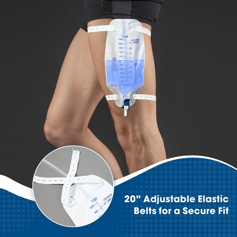 【اشتر الآن】حقيبة تصريف البولية 1000 مل حقيبة أرجل قسطرة، 5 عبوات من أكياس الساق القسطرة للرجال، أكياس القسطرة مع صمام مضاد للارتجاع #1