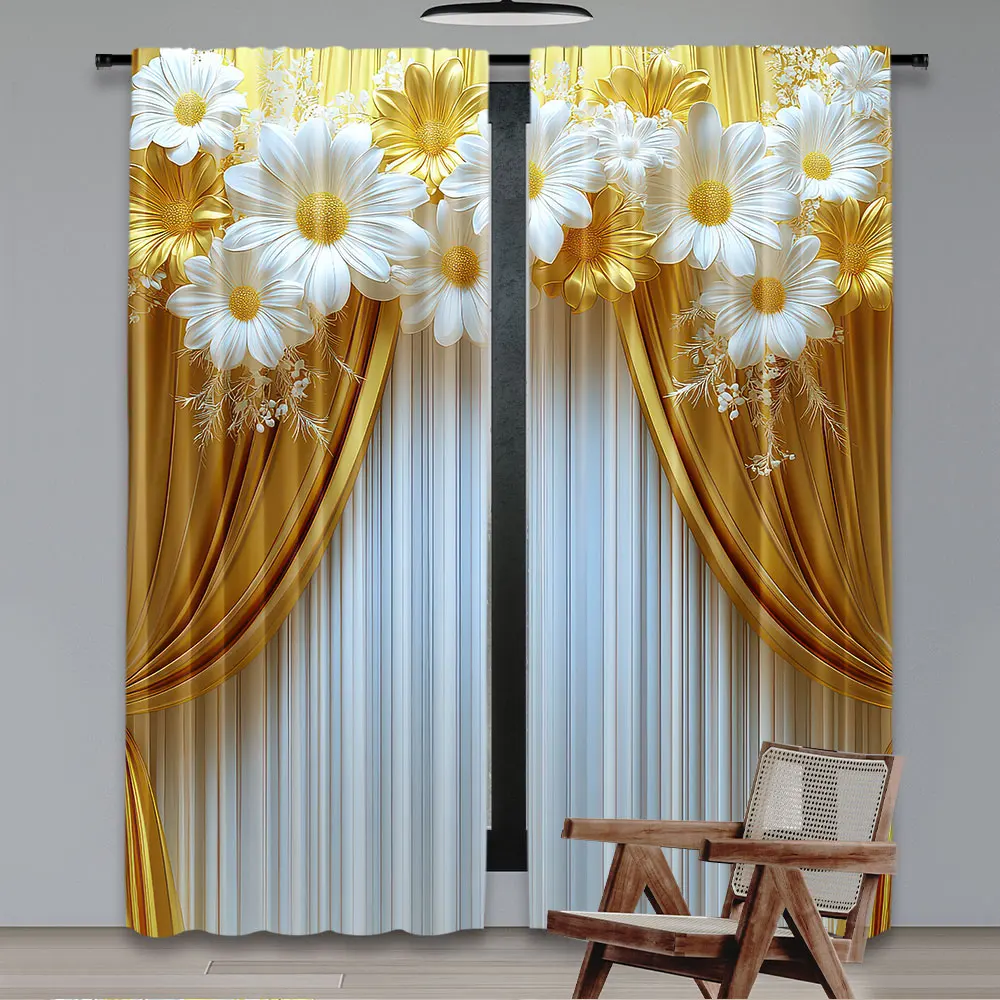 2Pcs Elegant Floral Curtains Contemporary Style Polyester Versatile Decor For Various Rooms Accessories Not Included