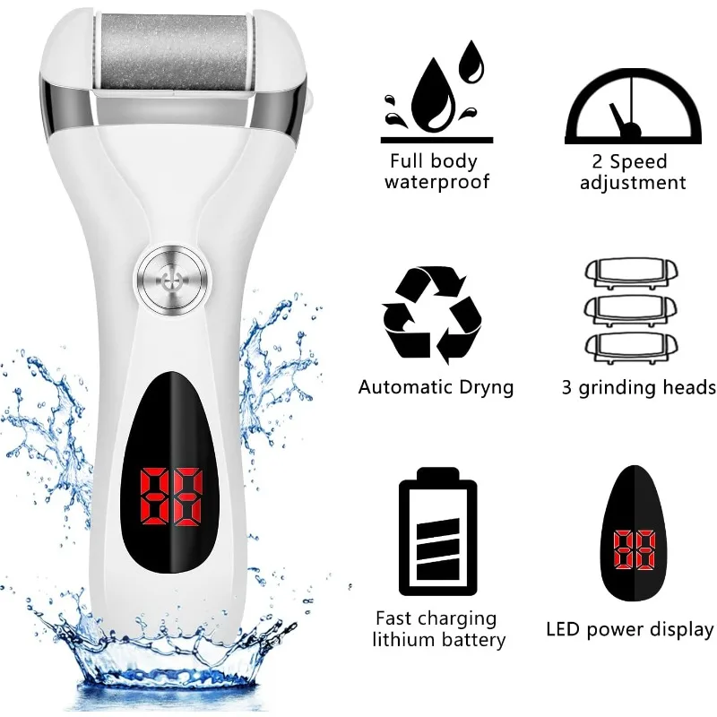 Electric Foot Remover Kit 3 Heads Waterproof Rechargeable Heel Dead Skin Feet File Professional Foot Care Tool Foot Sander