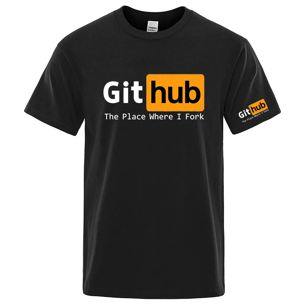 2026 Summer Mens Github The Place Where I Fork Logo Print Creative Graphic eye-catching best seller Top moisture-wicking T-shirt