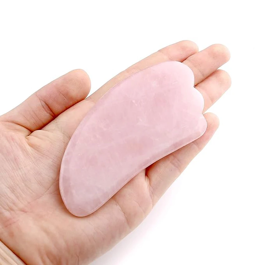 Rose Quartz Stone Gua Sha Scraping Massage Tool, Wing-Shape Healing Crystal Guasha Board Facial Massager Traditional Scraper Too