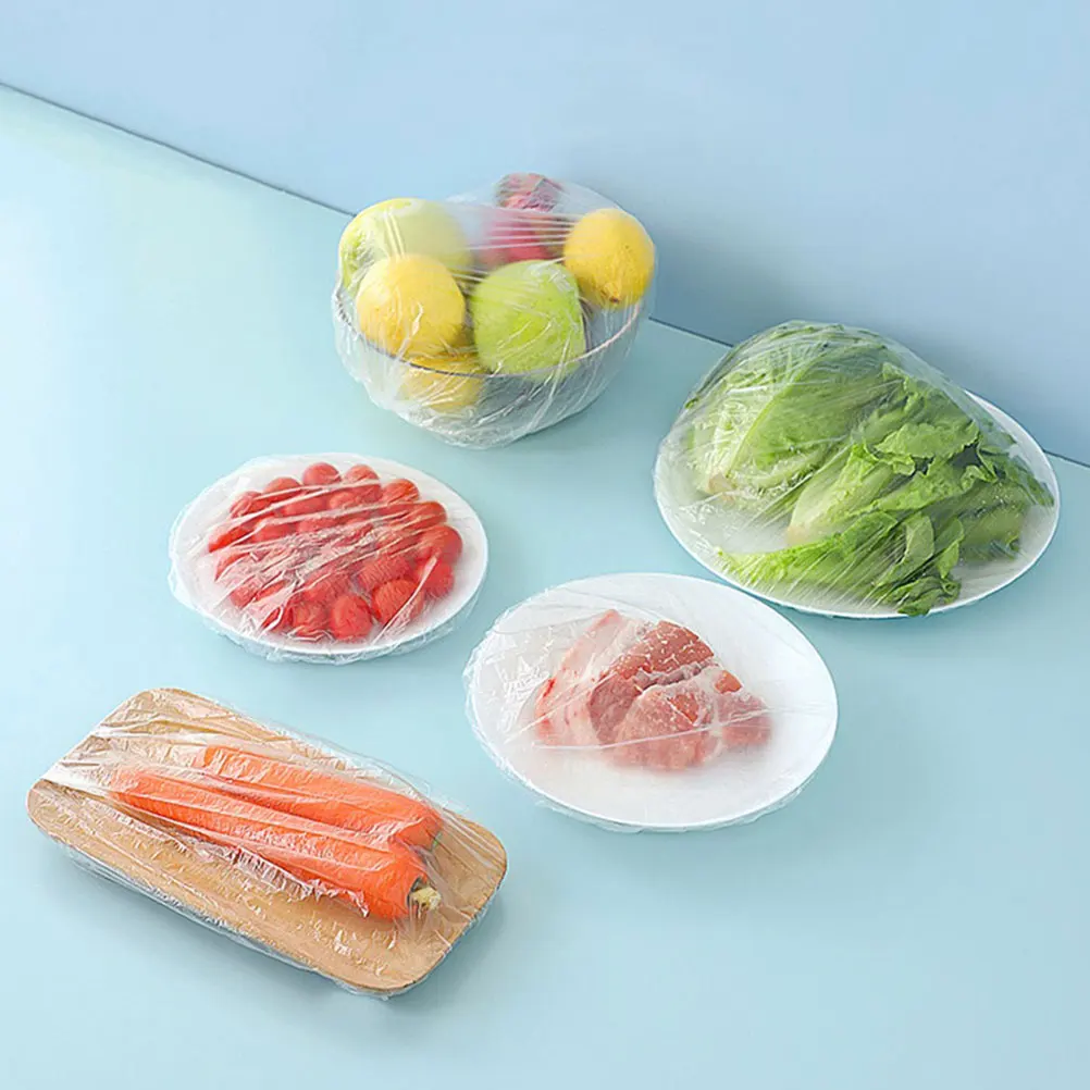 100 قطعة من أغطية الأطباق البلاستيكية أغطية تخزين المواد الغذائية المرنة حفظ الطازجة لقايا المطبخ الخبز غطاء وعاء بلاستيكي للخبز