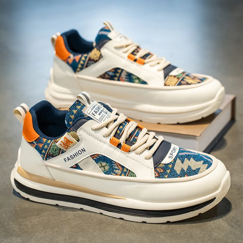 Men's Breathable Summer Embroidered Casual Sports Shoes Versatile Heightening Dad Trendy Shoes EVA Insole PVC Outsole Grid Linin