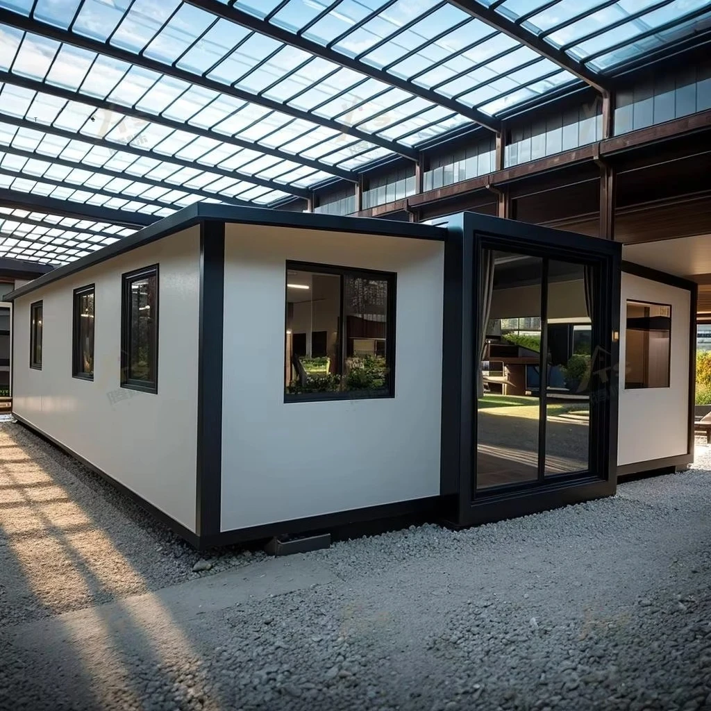 40ft Expandable Container House Solar Powered Prefab Modular Cabin 3 Bed 2 Bath Living Room Kitchen School Workshop